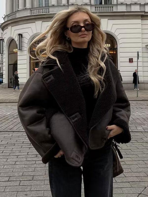Izabele Atelier™ | Nola Brązowa kurtka z rzeczyw­istej skóry